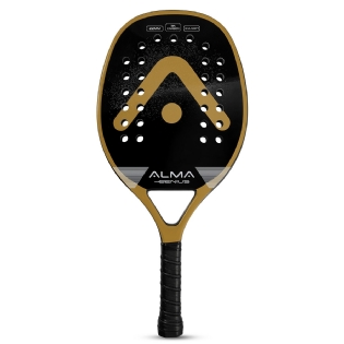 RAQUETE BEACH TENNIS CARBONO 3K PRETA/DOURADA ALMA GENIUS